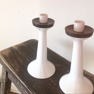 Midcentury Sitterle candlesticks porcelain & wood